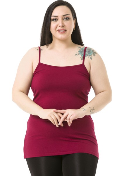 Büyük Beden Ip Askılı Viskon Bordo Body