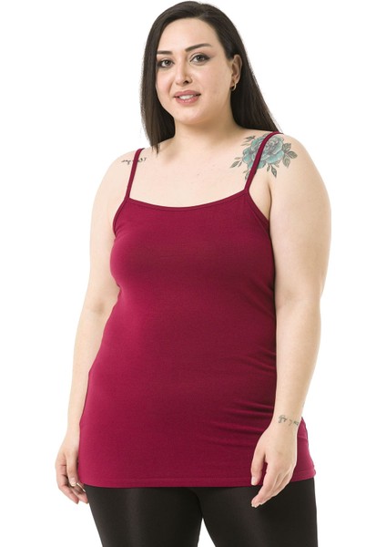 Büyük Beden Ip Askılı Viskon Bordo Body