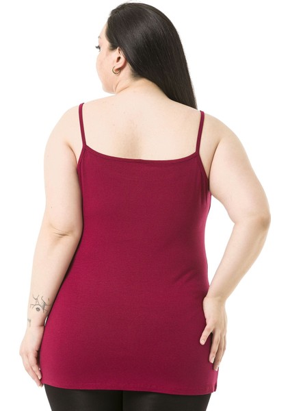 Büyük Beden Ip Askılı Viskon Bordo Body
