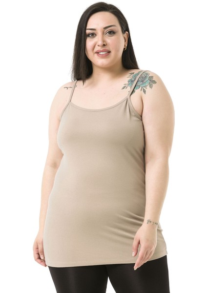 Büyük Beden Ip Askılı Viskon Kum Rengi Body