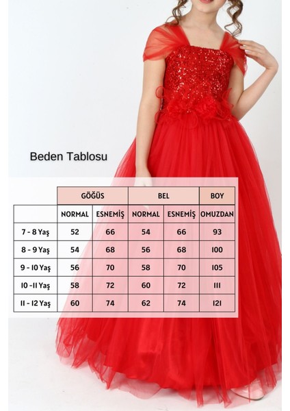 Kız Çocuk Tül Kumaş Palet İşlemeli Tarlatanlı Astarlı Gece Mezuniyet Düğün Abiye Elbise Gelinlik-ABY-0018