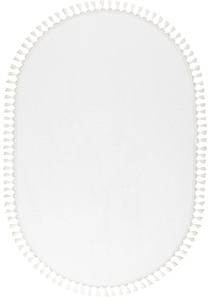 Oval Comfort Puffy Ponpon Saçaklı Peluş Halı Beyaz fiyatları