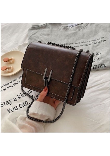 Bayanlar Modası Küçük Kare Çanta Klasik Retro Çok Yönlü Yatay Kare Çanta Tek Omuz Pu Çapraz Zincir Çanta (Yurt Dışından)