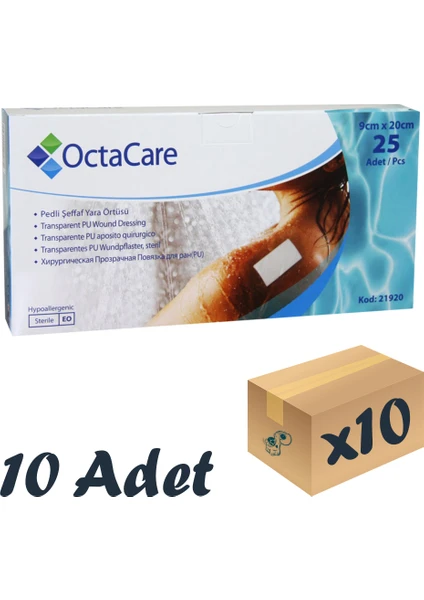 El Attar Octacare Şeffaf Pedli Su Geçirmez Yaraa Örtüsü 9cm x 20CM 10 Adet Tekli Steril Paket