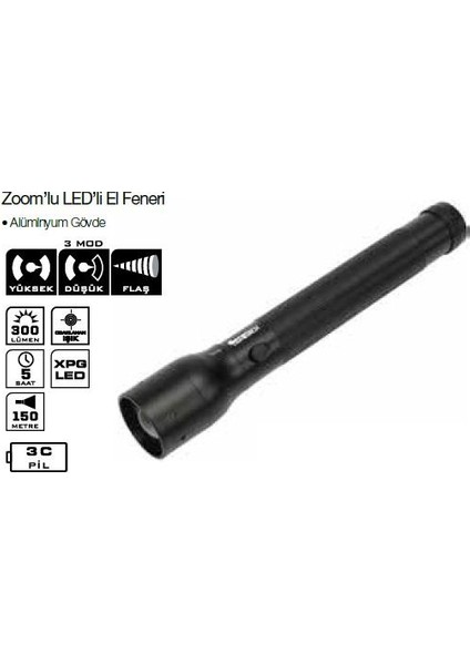 Lightorch LT03098 Zoom'lu Aluminyum Fener 300 Lümen