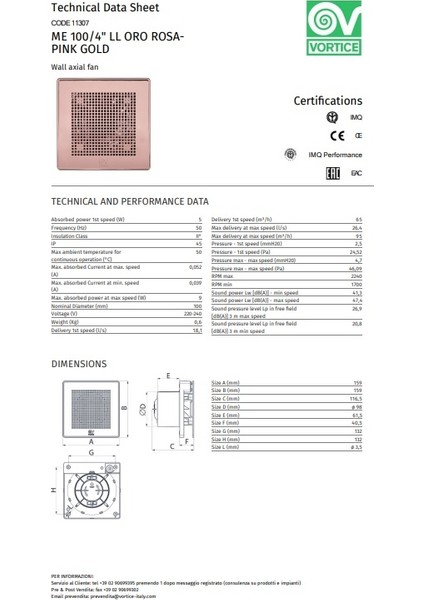 Vortıce Punto Evo Me 100/4” Ll Rosa - Pınk Gold