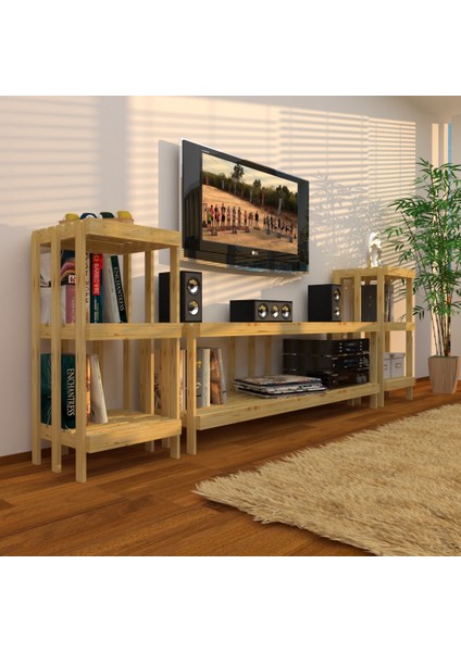 Midia Mini - Açık Ahşap Medya Ünitesi ve Kitaplık