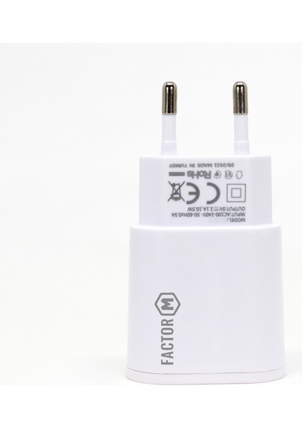 Factor M Çift Çıkışlı 2.1A Type-C Ev Tipi Şarj Aleti Set (FM101T)