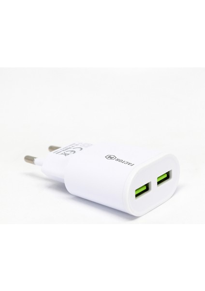 Factor M Çift Çıkışlı 2.1A Type-C Ev Tipi Şarj Aleti Set (FM101T)