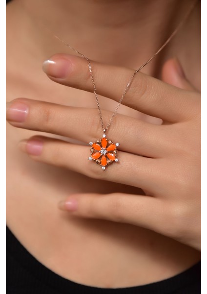 925 Ayar Gümüş Rose Kaplama Dorika Toplu Mineli Kamelya Çiçeği Kolye fiyatları