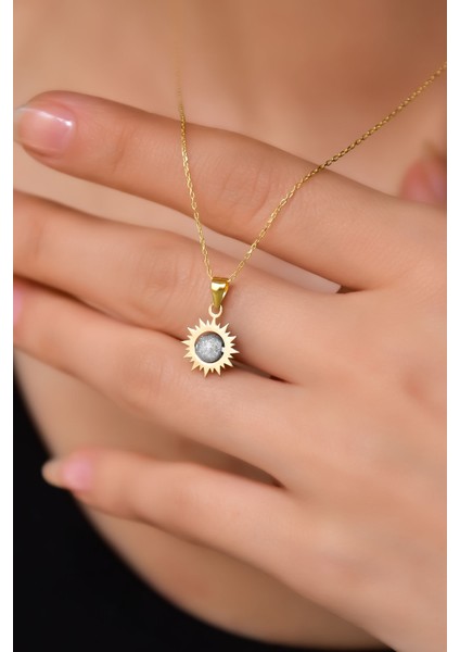 925 Ayar Gümüş -Gold Kaplama Sim Toplu Güneş Kolye fırsatları