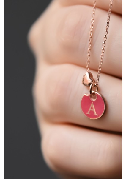 925 Ayar Gümüş Rose Kaplama Kırmızı Mineli A Harfli Üç Boyutlu Kalp Kolye fiyatları