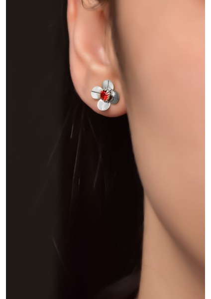 925 Ayar Gümüş Kaplama Hediyeli Zirkon Taşlı Temmuz Ayı Doğum Taşlı Frezya Çiçeği Küpe