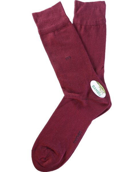Erkek Bordo Bambu Düz Uzun Çorap