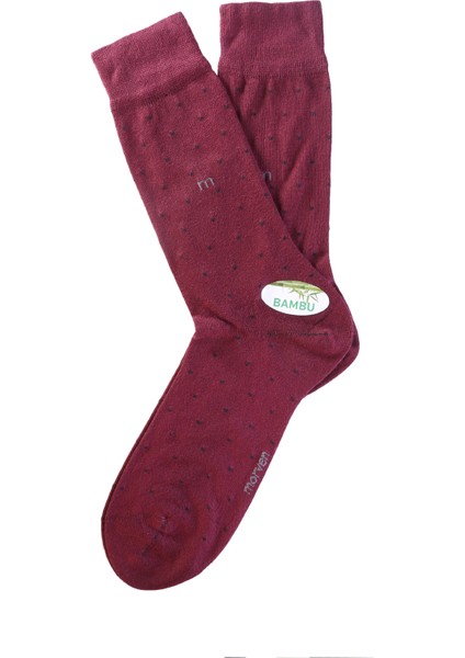 Erkek Bordo Bambu Berk Noktalı Desenli Uzun Çorap