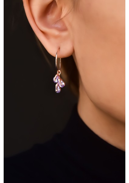 925 Ayar Gümüş Rose Kaplama Haziran Ayı Doğum Taşlı Kübik Drop Küpe