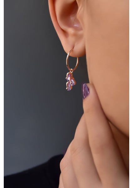 925 Ayar Gümüş Rose Kaplama Haziran Ayı Doğum Taşlı Kübik Drop Küpe fiyatları