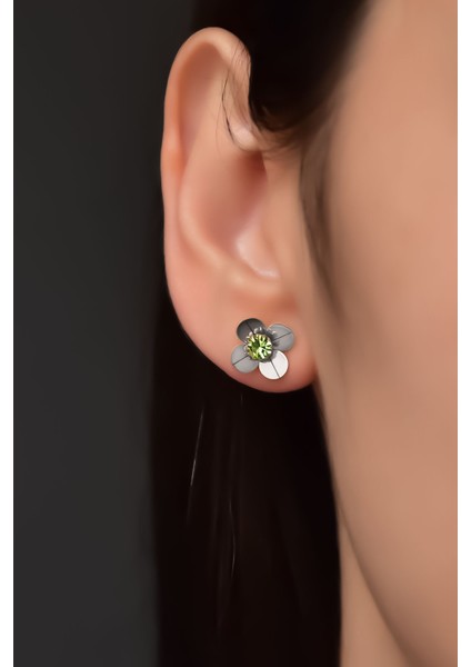 925 Ayar Gümüş Kaplama Hediyeli Zirkon Taşlı Ağustos Ayı Doğum Taşlı Frezya Çiçeği Küpe