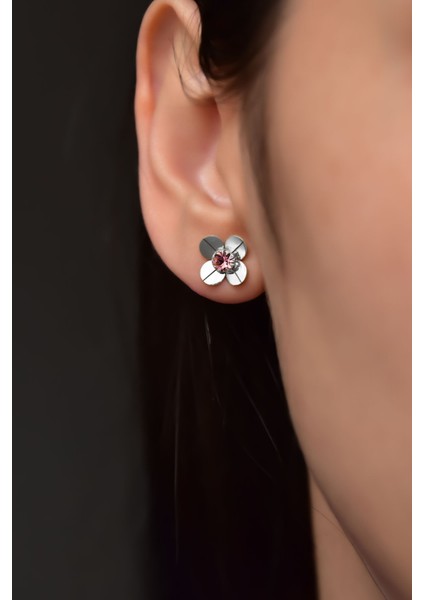 925 Ayar Gümüş Kaplama Hediyeli Zirkon Taşlı Haziran Ayı Doğum Taşlı Frezya Çiçeği Küpe