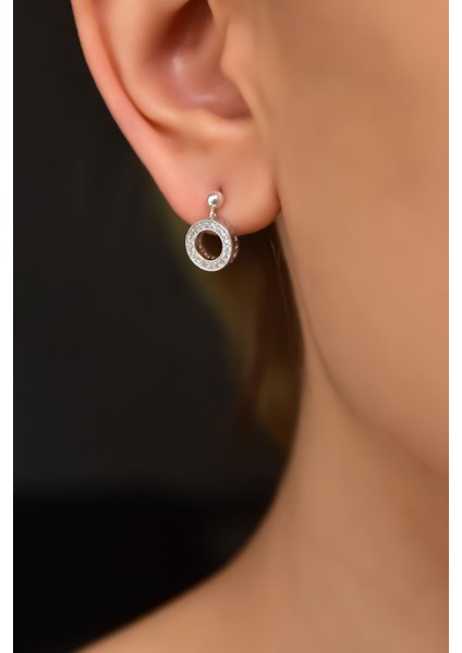 925 Ayar Gümüş Kaplama Zirkon Taşlı Yuvarlak Çivili Küpe