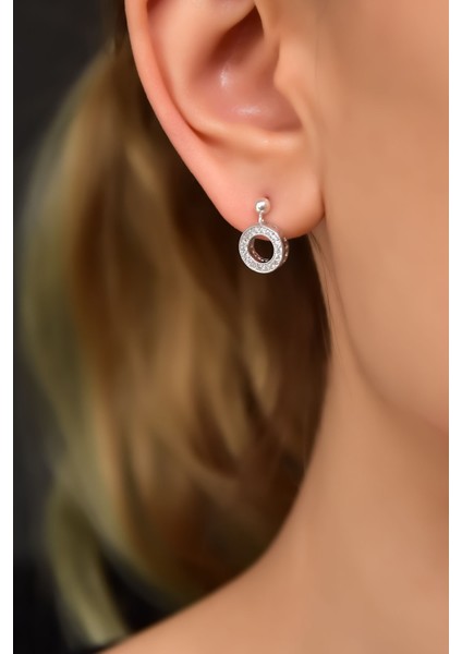 925 Ayar Gümüş Kaplama Zirkon Taşlı Yuvarlak Çivili Küpe fiyatları