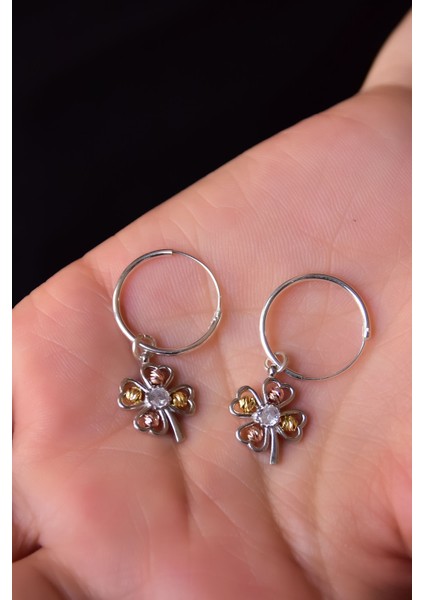 925 Ayar Gümüş Kaplama Iki Renkli Dorika Toplu Yonca Tel Halka Küpe fiyatları