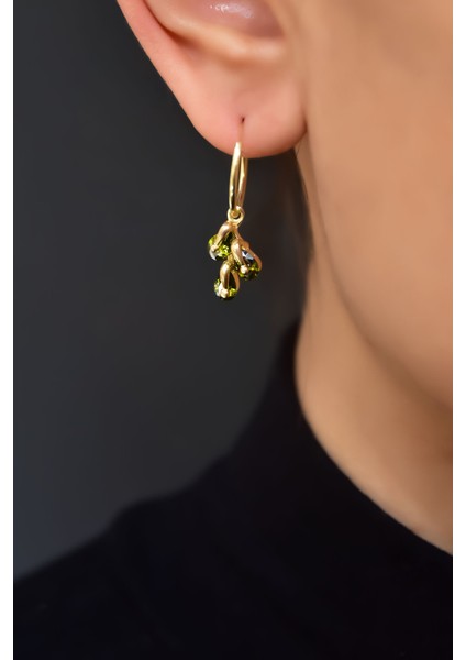 925 Ayar Gümüş Gold Kaplama Ağustos Ayı Doğum Taşlı Kübik Drop Küpe