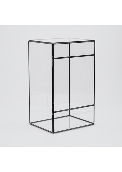 25X15X12CM Siyah Geometrik Cam Kapaklı Teraryum Fanus