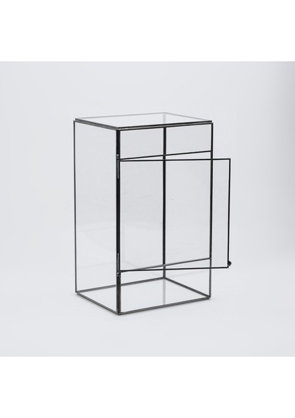 25X15X12CM Siyah Geometrik Cam Kapaklı Teraryum Fanus