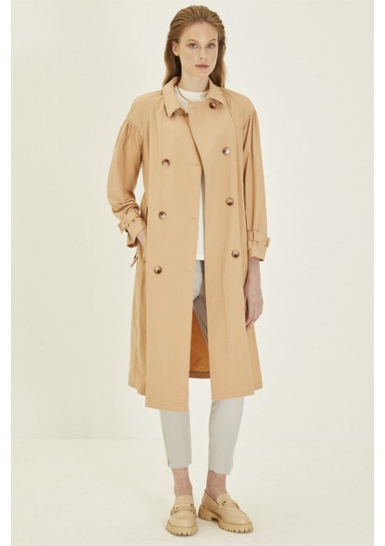 Beli Kemerli Cep Detaylı Bej Trençkot 12854 fiyatları