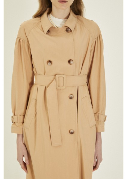 Beli Kemerli Cep Detaylı Bej Trençkot 12854 modelleri