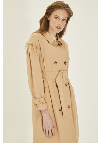 Beli Kemerli Cep Detaylı Bej Trençkot 12854 indirimleri
