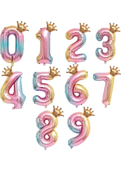 7 Yaş Gökkuşağı Rakam ve Kral Tacı Folyo Balon Doğum Günü Parti Kutlama Seti fiyatları