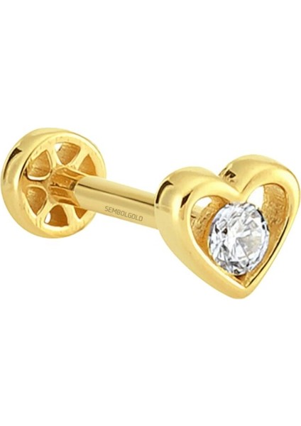 Altın Kalp Tektaş Tragus Piercing 14 Ayar