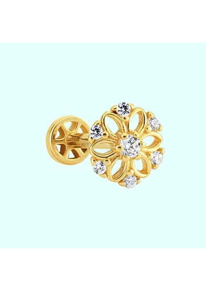 Altın Çiçek Tragus Piercing 14 Ayar