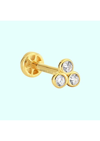 Altın Üçtaş Tragus Piercing 14 Ayar