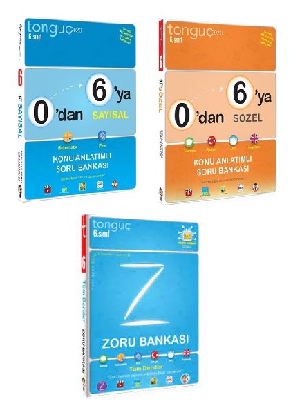 Tonguç Akademi 6. Sınıf Tonguç Tüm Dersler Soru Bankası 3 Kitap Set Zoru Bankası - 0'dan 6'ya Sözel Sayısal