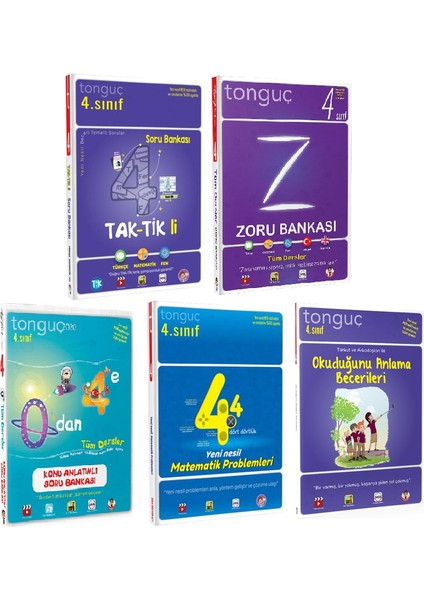 Tonguç Akademi 4. Sınıf Tonguç 5 Kitap Full Set Tak-Tikli Soru Bankası - Zoru Bankası - Konu Anlatımlı Soru Bankası - Problemler - Okuduğunu Anlama Becerileri