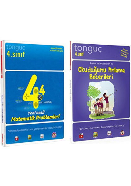 Tonguç Akademi 4. Sınıf Tonguç Dört Dörtlük Yeni Nesil Matematik Problemleri - Okuduğunu Anlama Becerileri 2 Kitap Set