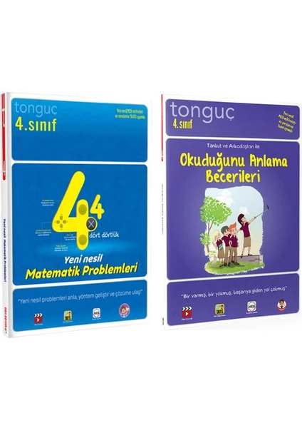 Tonguç Akademi 4. Sınıf Tonguç Dört Dörtlük Yeni Nesil Matematik Problemleri - Okuduğunu Anlama Becerileri 2 Kitap Set