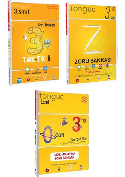 3. Sınıf Tonguç Tak-Tikli Soru Bankası - Tüm Dersler Zoru Bankası - 0'dan 3'e Tüm Dersler Konu Anlatımlı Soru Bankası 3 Kitap Set