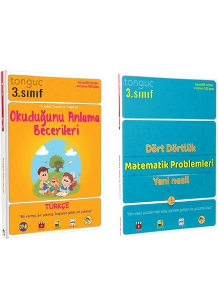 Tonguç Akademi 3. Sınıf Tonguç Okuduğunu Anlama Becerileri - Dört Dörtlük Matematik Problemleri Yeni Nesil 2 Kitap Set