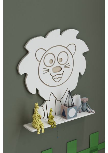 Aslan Temalı Çocuk Odası Duvar Rafı Kitaplık Dekoratif Ahşap Raf fiyatları