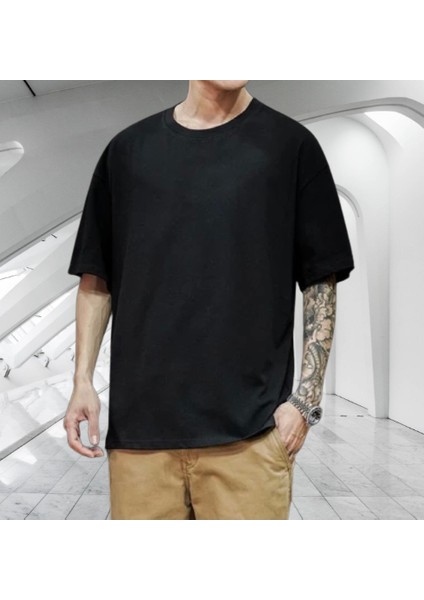 Büyük Beden Yuvarlak Yaka %100 Pamuk Ultra Hafif Ter Tutmayan Oversize Erkek T-Shirt