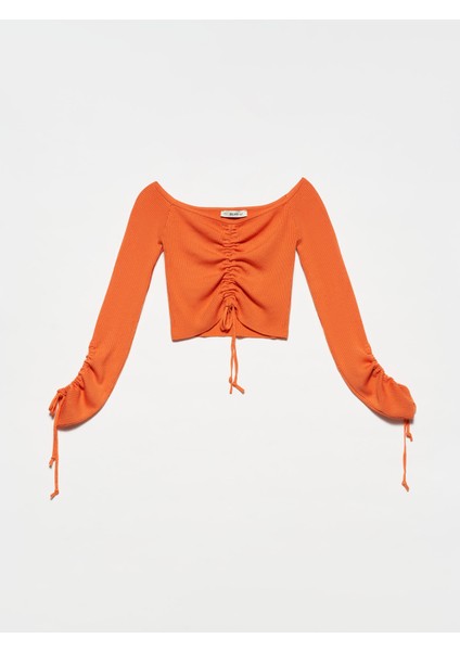 10192 Omzu Açık Büzgülü Bağcıklı Kazak-Oranj