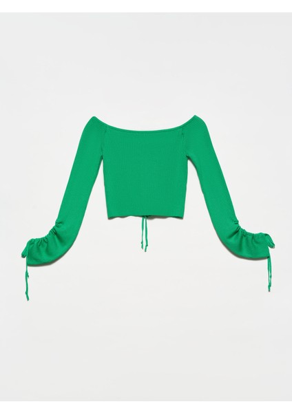 10192 Omzu Açık Büzgülü Bağcıklı Kazak-Yeşil fiyatları