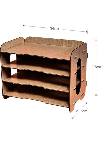 A4 Evrak Rafı 4 Gözlü Masaüstü Organizer Evrak Rafı Dosya Düzenleyici Ceviz