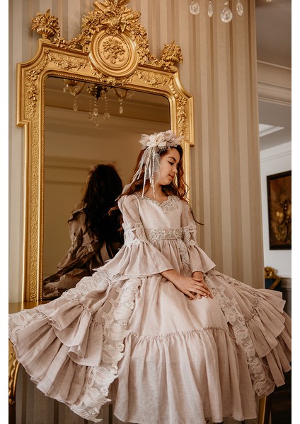 Taçlı , Özel Tasarım Vintage Kız Çocuk Elbise indirimleri