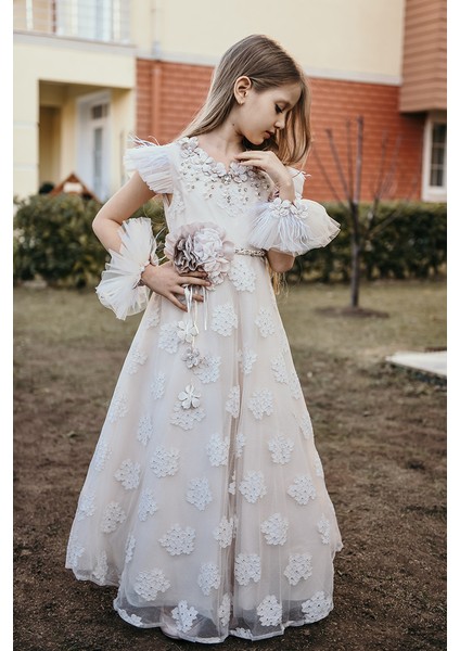 Bilek Aksesuarlı, Vintage Kız Çocuk Elbise, Abiye Elbise