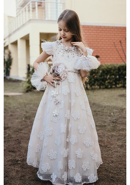 Bilek Aksesuarlı, Vintage Kız Çocuk Elbise, Abiye Elbise